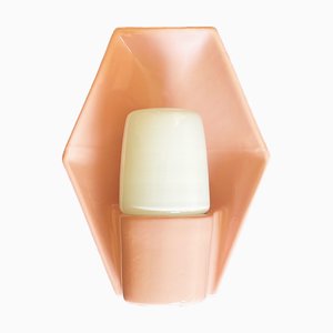 Pastel Pink Porcelain Wall Sconce with Opaline Glass Shade from Lyskær Belysning after Wagenfeld, Denmark, 1950s