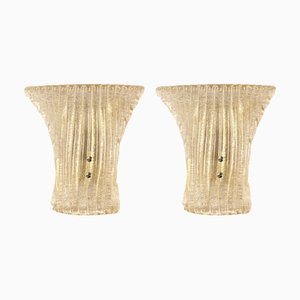 Lampade da parete in vetro di Murano ambrato e dorato, anni '60, set di 2