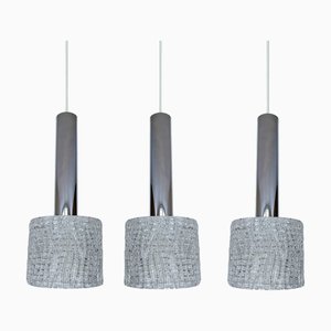 Vintage Glas Hängelampen von Kalmar, 1970er, 3er Set