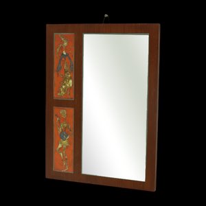 Mid-Century Teak and Ceramic Mirror from Atelier Pinson, 1960s