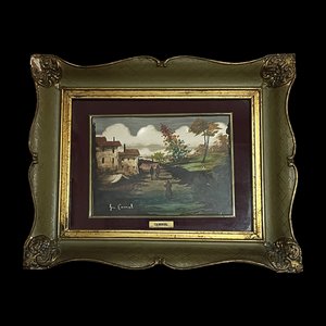 Lucio Cargnel, Paesaggio, Olio su cartone, anni '50, con cornice