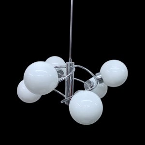 Space Age Sputnik Chandelier in Chrome and Opal Glass, 1960s