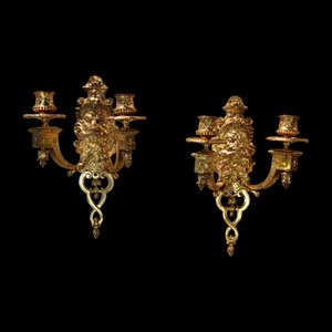 Gilt Bronze Wall Lights by Etienne Giraud, Lyon, France, Set of 2