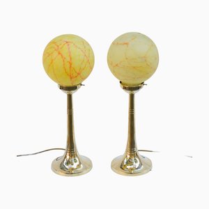 Art Deco Lampen mit Marmorierten Lampenschirmen, 1940er, 2er Set