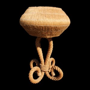 Large Rope and Raffia Lamp by Audoux Minnet, 1960s