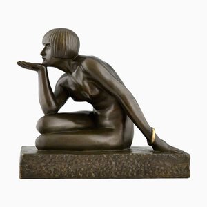 Maurice Guiraud Rivière, Art Deco Enigma Sculpture of Seated Nude, 1925, Bronze