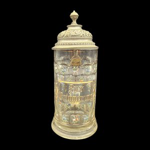 Enameled Commemorative Jug with Tin Lid