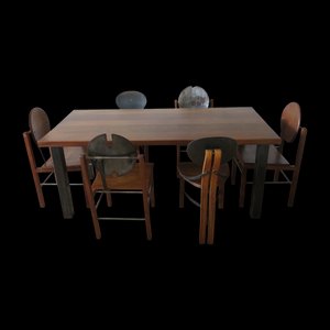 Table et Chaises de Salle à Manger Brutaliste Mid-Century en Teck et Acier, Set de 7