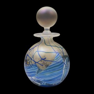 Blue and Golden Blown Glass Perfume Bottle from Isle of Wight Studio, England, 1970s