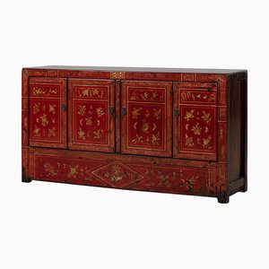 Red Lacquered Gold Patterned Sideboard