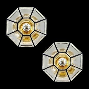 Mid-Century Glass and Brass Ceiling Lights from Limburg, Germany, 1960s, Set of 2