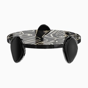 Coruna Oval Center Table in Wood Black and White Print by Hommés Studio