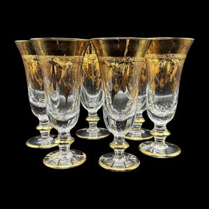 24 Karat Gold-Plated Crystal Glasses from SC Line, 1960s, Set of 6