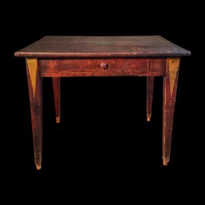 Antique French Folk Art Pine Writing Table with Drawer, 1916