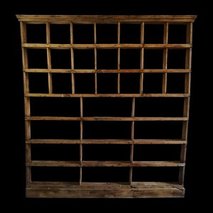 Vintage Spanish Industrial Pine Pigeon Hole Shelf, 1940s