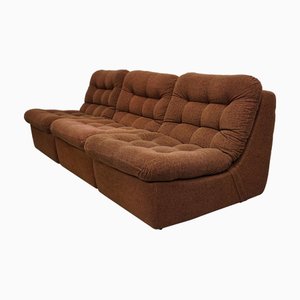 Vintage German Brown Boucle 3-Seat Modular Sofa, 1970s, Set of 3