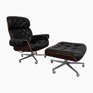 Set of Swiss Rosewood and Leather Chair and Ottoman by Martin Stoll for Stoll Giroflex, 1960s