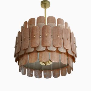 Mid-Century Style Round Murano Glass and Brass Chandelier and Pendant, 2000s