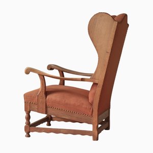 Wingback Lounge Chair in Oak and Wool, 1940s