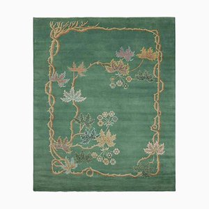 Chinese Art Deco Style Rug in Forest Green with Floral Patterns by Rug&Kilim