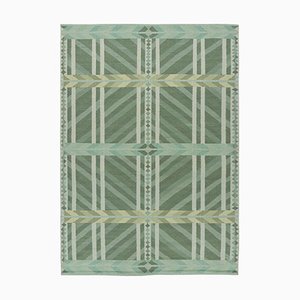 Scandinavian Style Rug in Teal Blue and Green Geometric Patterns by Rug&Kilim