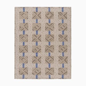 Scandinavian Style Rug in Beige-Brown and Blue Geometric Patterns by Rug&Kilim