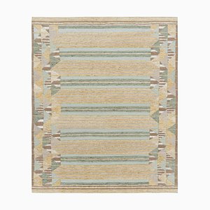 Scandinavian Style Rug in Golden-Brown with Geometric Stripes by Rug&Kilim
