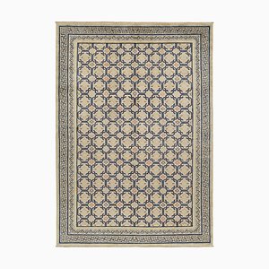 Art Deco Style Rug in Beige with Blue Geometric Patterns by Rug&Kilim