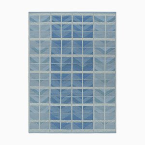 Scandinavian Style Rug in Blue Tones with Geometric Patterns by Rug&Kilim