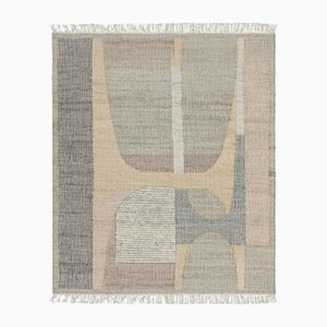 Flachgewebter Teppich in Beige mit geometrischen Mustern in Grau und Grün von Rug&Kilim