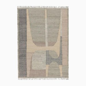 Tappeto Flatweave beige con motivi geometrici grigi e verdi di Rug&Kilim