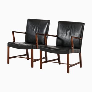 Mahogany and Leather Armchairs from Hans Wegner, 1950s, Set of 2