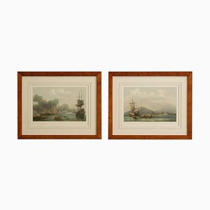 After Petrus Johannes Schotel, Seeschlacht, Etna and Palermo Engagements of 1676, Lithographien, 2er Set, gerahmt