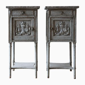 Tables de Chevet Antiques avec Patine Grise, 1890s, Set de 2