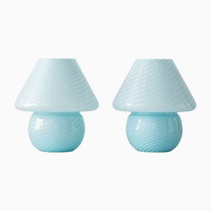 Lampade da tavolo a forma di fungo Vetri in vetro di Murano blu di La Murrina, anni '80, set di 2
