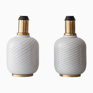 Vintage Murano Glass Opaline Spiral Table Lamps with Dual Illumination from Vetri Murano, 1960s, Set of 2