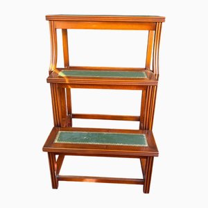Escabeau de Bibliothèque en Bois avec Marches Recouvertes de Cuir