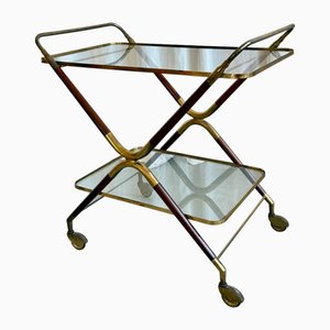 Carrello bar Mid-Century moderno in ottone e palissandro di Cesare Lacca, Italia, anni '50