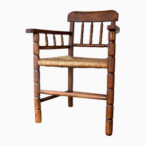 Vintage German Rustic Wicker Oak Chair, 1920s