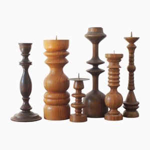 Scandinavian Wooden Candleholders, Set of 6