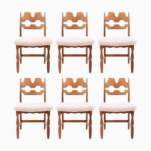 Oak Dining Chairs with Sheepskin Upholstery from Henning Kjærnulf, 1980s, Set of 6