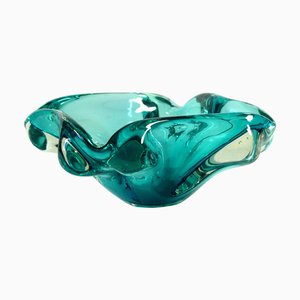 Plato vintage de cristal de Murano turquesa, años 70