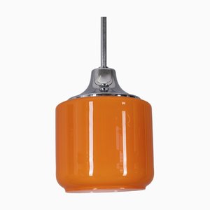 Vintage Italian Metal and Orange Glass Pendant, 1970s