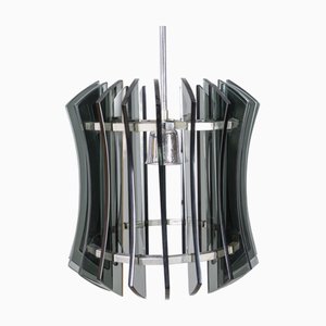 Vintage Hängelampe aus Metall & Rauchglas von Veca, 1960er