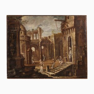 Italian Artist, Architectural Capriccio with Figures, 1740, Oil on Canvas, Framed