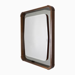 Specchio da parete vintage in legno e vetro fumé, Italia, anni '60