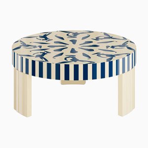 Nice Center Table in Wood Blue and White Print by Hommés Studio