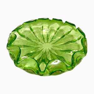 Large Green Bullicante Murano Glass Bowl with Gold Leaf, Italy, 1960s