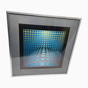 Victor Vasarely, Composición óptica, años 50, Impresión offset, enmarcado