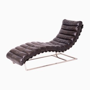 Mid-Century Modern Oviedo Chair in Dark Brown Leather and Chrome Plated Steel, 2010s